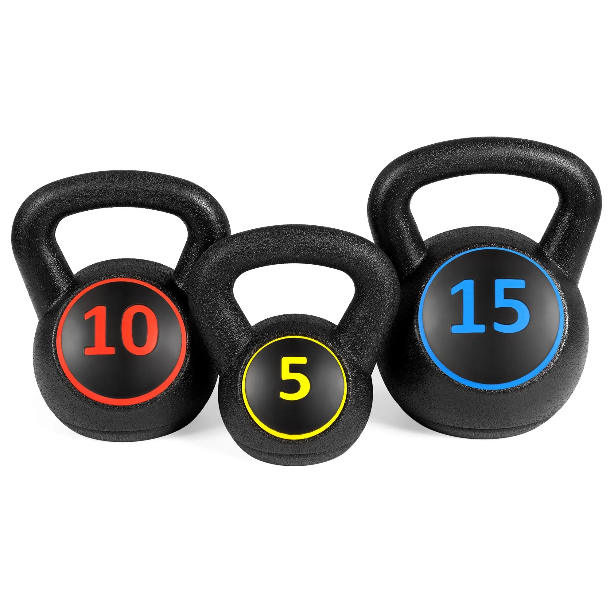 3-Piece Kettlebell Exercise Fitness Weights Set w/ Base Rack - Black