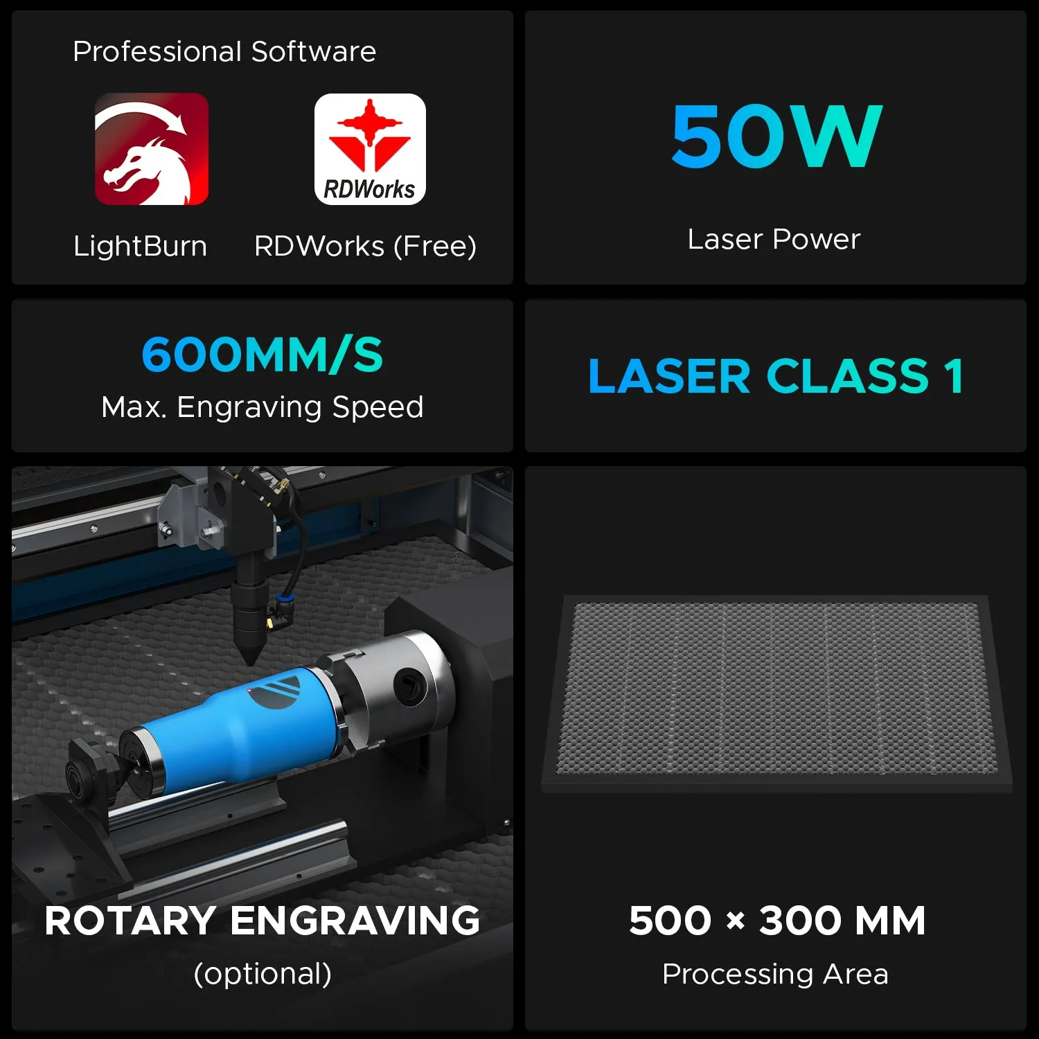 50W CO2 Laser Engraving Machine & Cutter with 500x300mm Engraving Area | Turbo-535