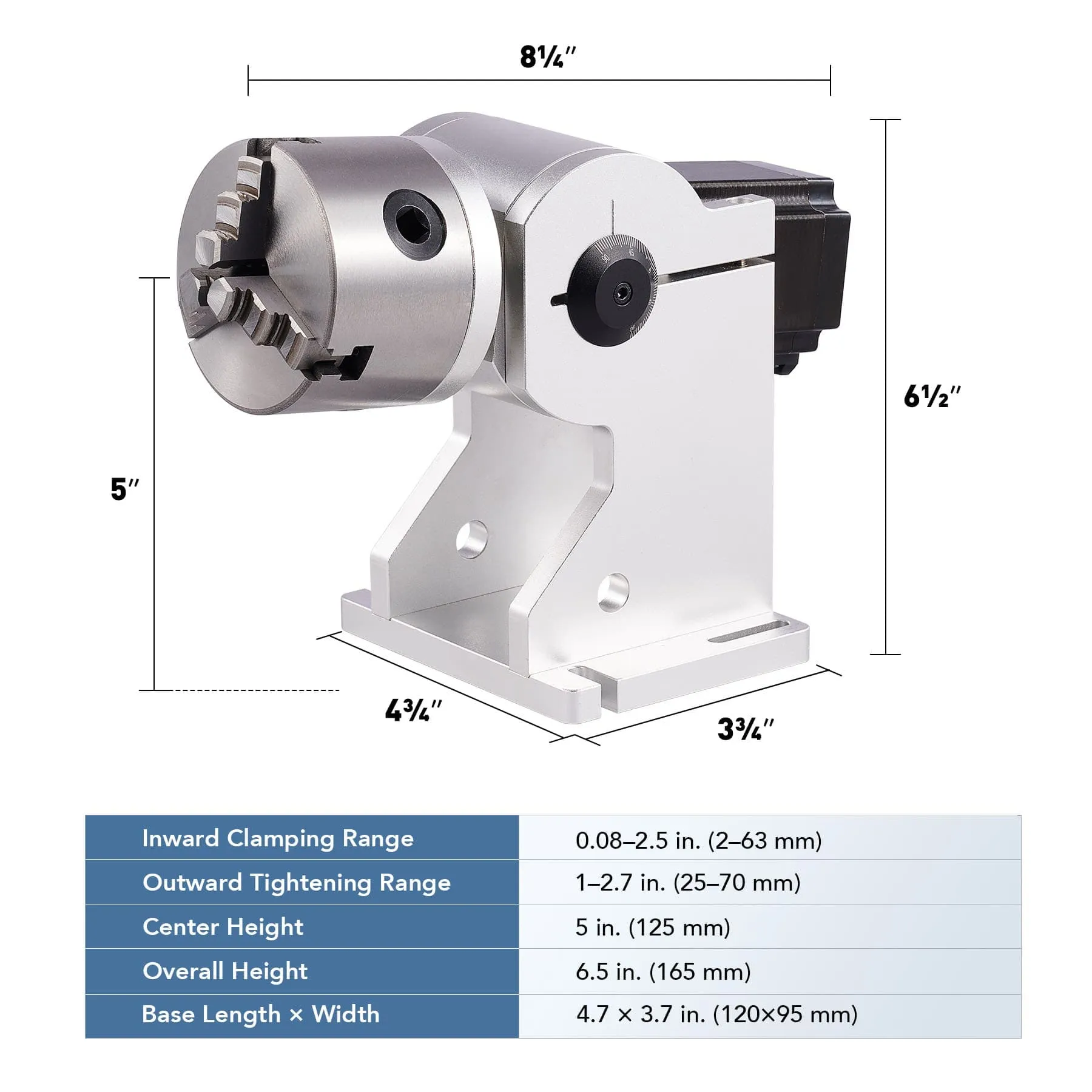 80mm Rotary 3 Jaw Axis Attachment for Laser Engraver Machine for Irregular-Shaped Objects (For Fiber Machines Only)