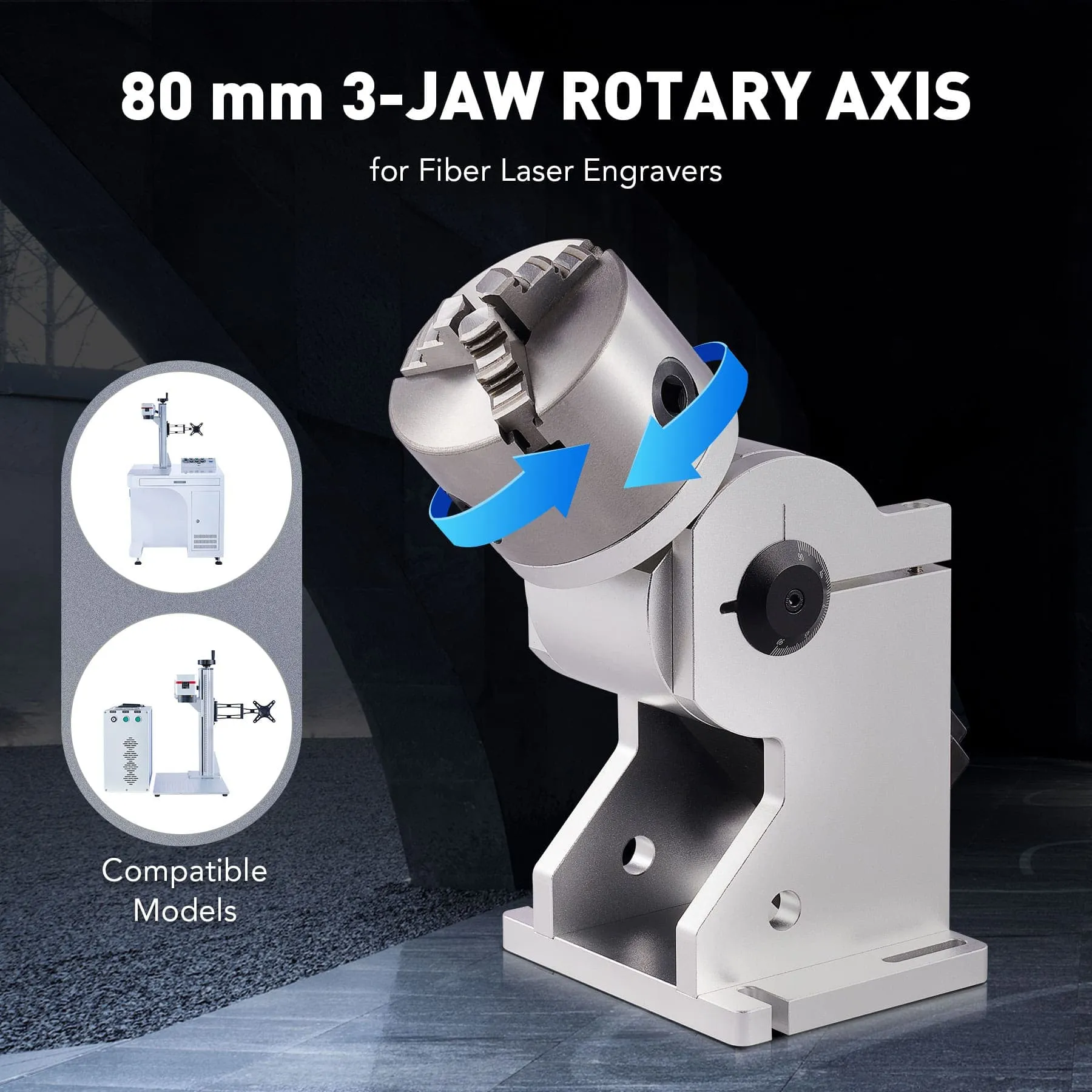 80mm Rotary 3 Jaw Axis Attachment for Laser Engraver Machine for Irregular-Shaped Objects (For Fiber Machines Only)