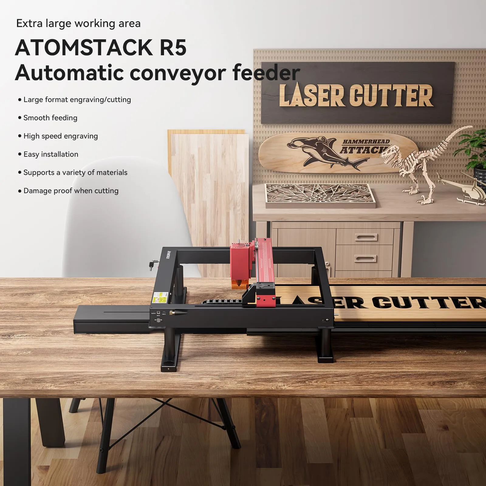 ATOMSTACK A12 PRO X12 PRO Laser Engraver Laser Cutter with R5 Automatic Conveyor Mobile Expansion Kit Working Area 800x400x40mm, 12W Laser Power Wood Laser Engraving Machine, PC/Mobile