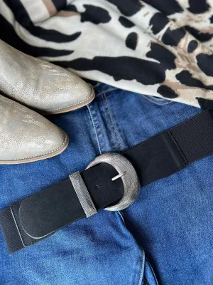 Black Elasticated Wide Buckle Belt