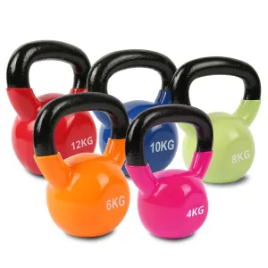 Color Coded Vinyl Kettlebell Set 4-12kg for Home Gym | CORTEX