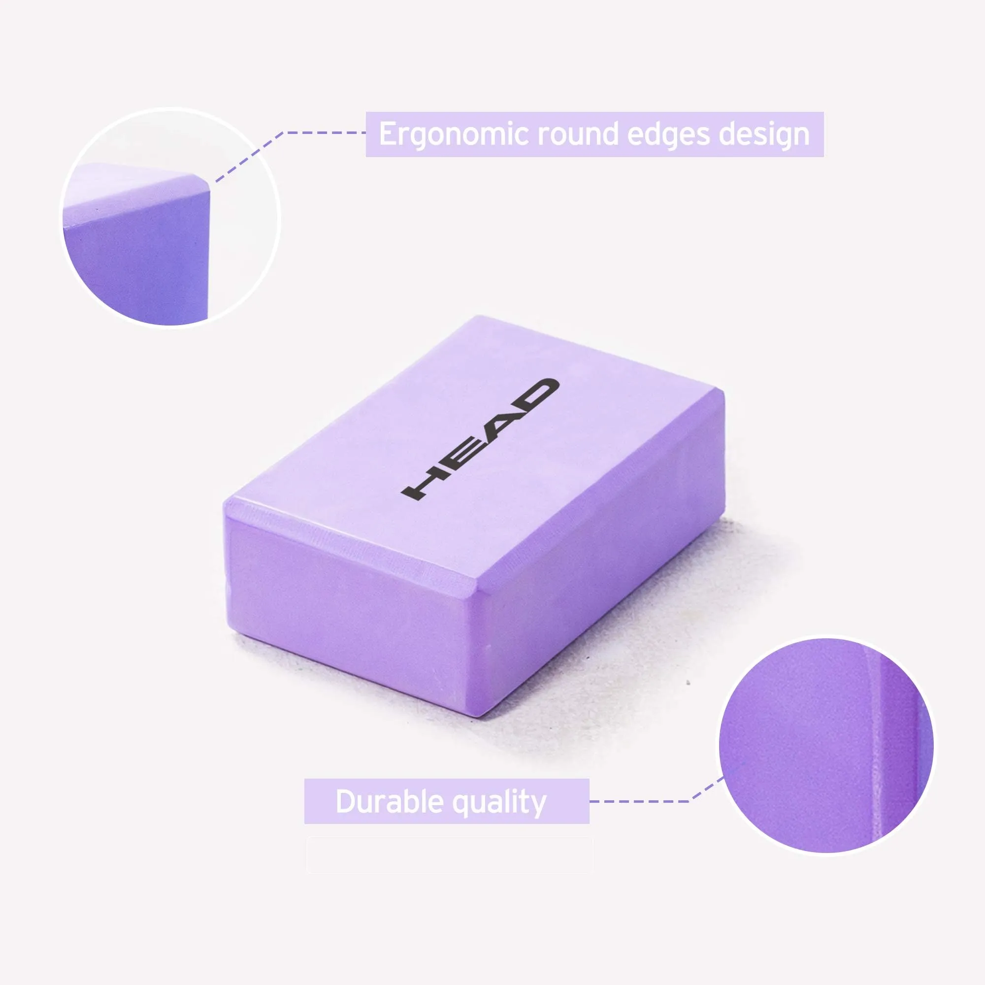 HEAD Yoga Block High Density PE Foam | Yoga Bricks for Balancing | Yoga Blocks Set of 2 | Yoga Accessories for Men & Women | Yoga Equipment for Improving Posture | Workout Support Bricks - Purple