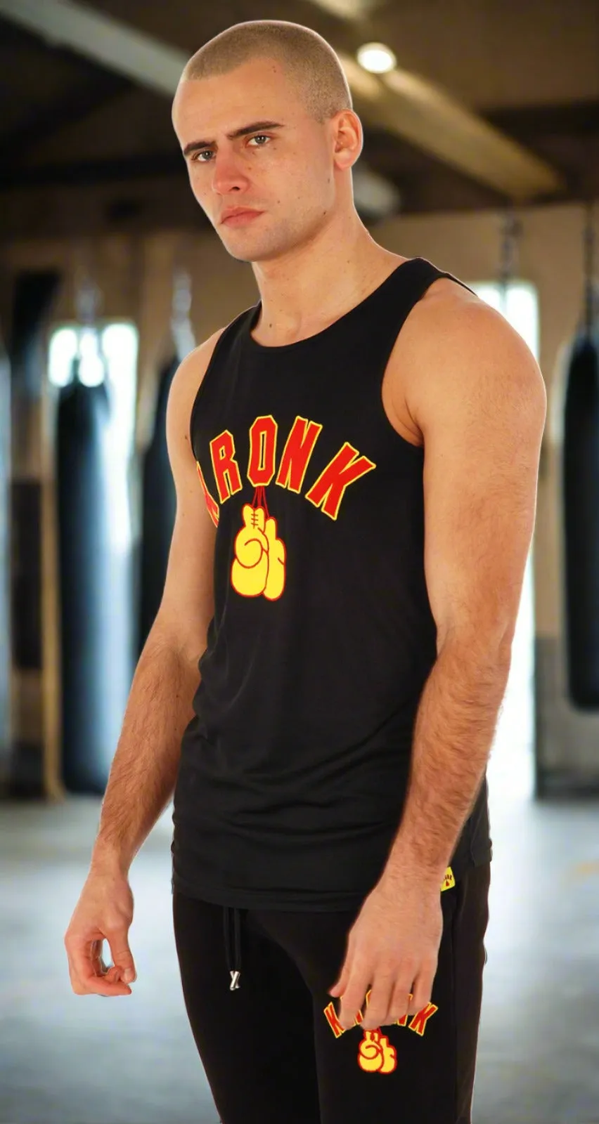 KRONK Gloves Applique Training Gym Vest Black