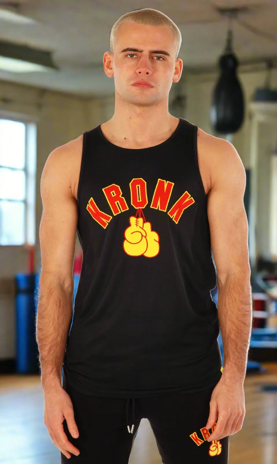 KRONK Gloves Applique Training Gym Vest Black