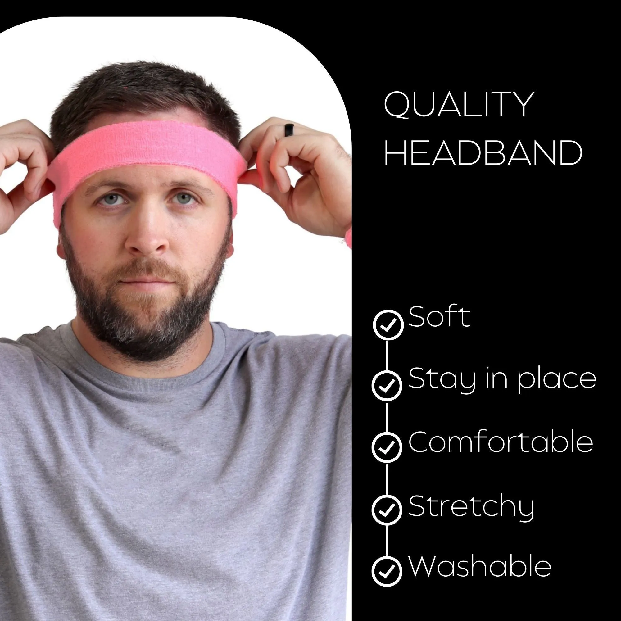 Light Pink White Black Head Sweatbands - 3 Pack