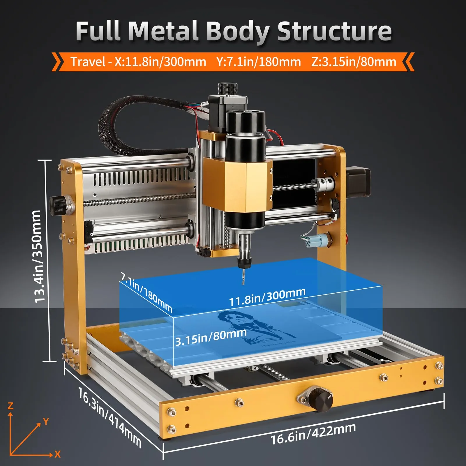 LUNYEE 3018 PRO MAX CNC Machine 500W All-Metal CNC Router Machine 3 Axis Limit Switches & Emergency-Stop with GRBL Offline Control for Cutting Wood Acrylic MDF Plastic, Working Area: 300 x 180 x 80mm