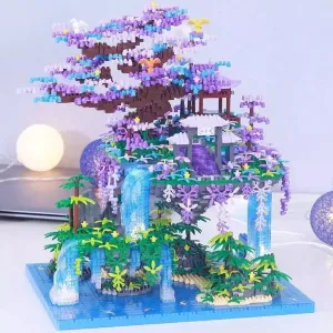 MOC  Compatible  16290 World Ahitecture Pavilion Tree Island Waterfall Pool LED Light DIY Mini Diamond Blocks Bricks Building Toy no Box