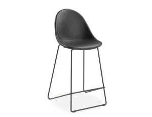 Pebble Stool Black Upholstered Vintage Seat  - Counter Stool 65cm Seat