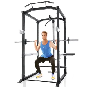 Power Cage with Lat Pulldown Attachments Olympic Squat Rack with J-Hook Strength Training Smith Machine with 14 Height Adjustable 1600 lbs Capacity for Home Gym Barbell Weight Lifiting