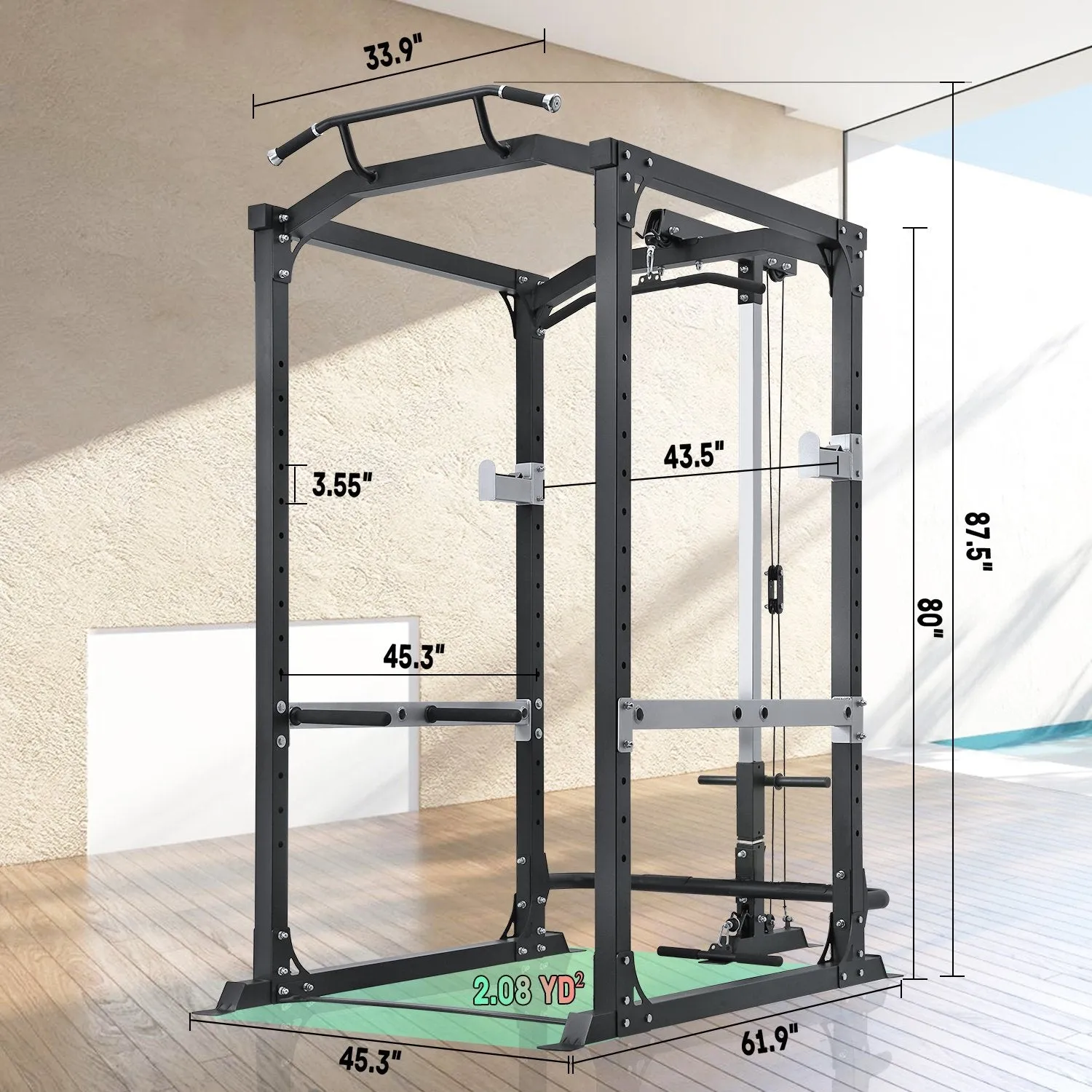 Power Cage with Lat Pulldown Attachments Olympic Squat Rack with J-Hook Strength Training Smith Machine with 14 Height Adjustable 1600 lbs Capacity for Home Gym Barbell Weight Lifiting