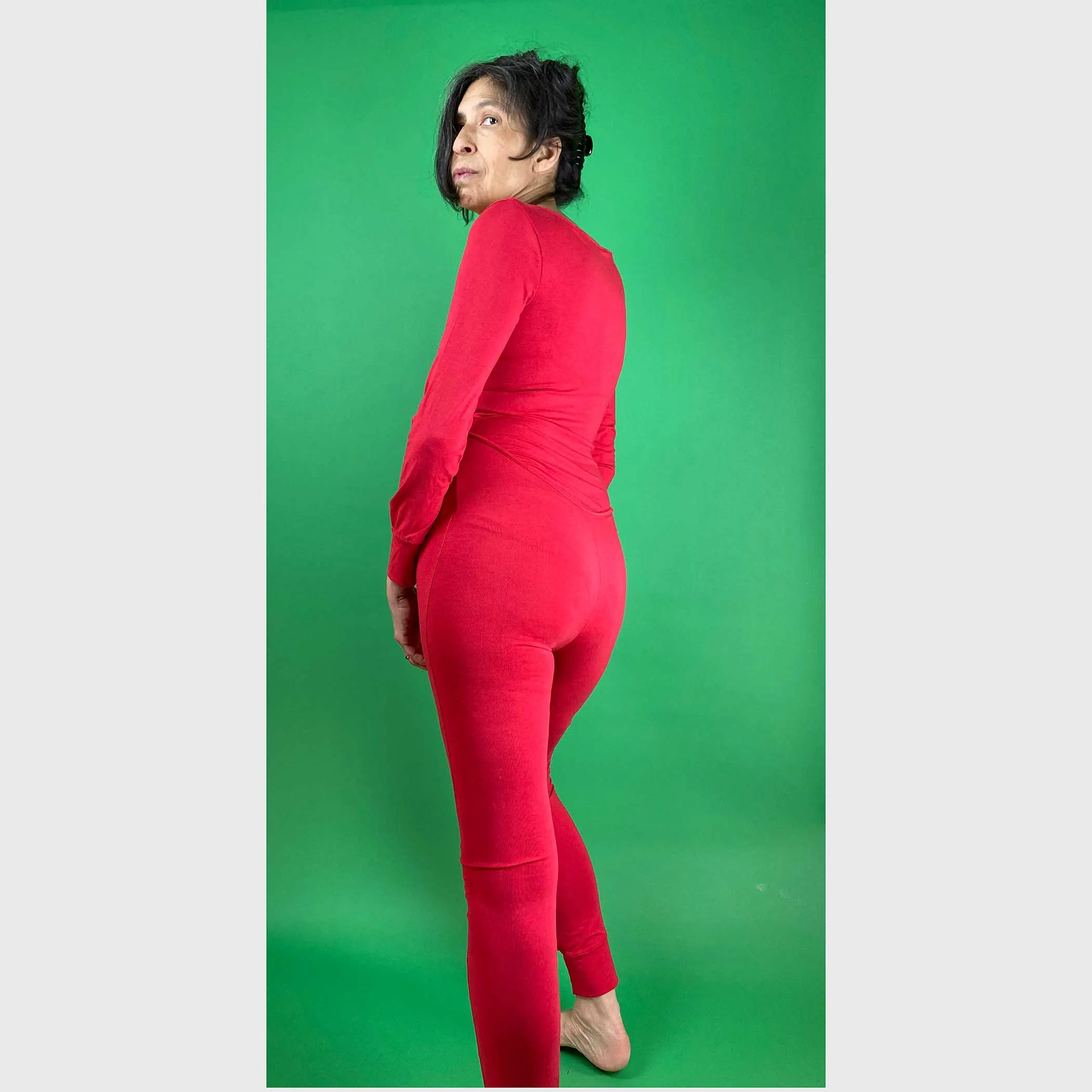 Red Bamboo Organic Cotton Knit Long Sleeve Women's Union Suit | MoonEaze™