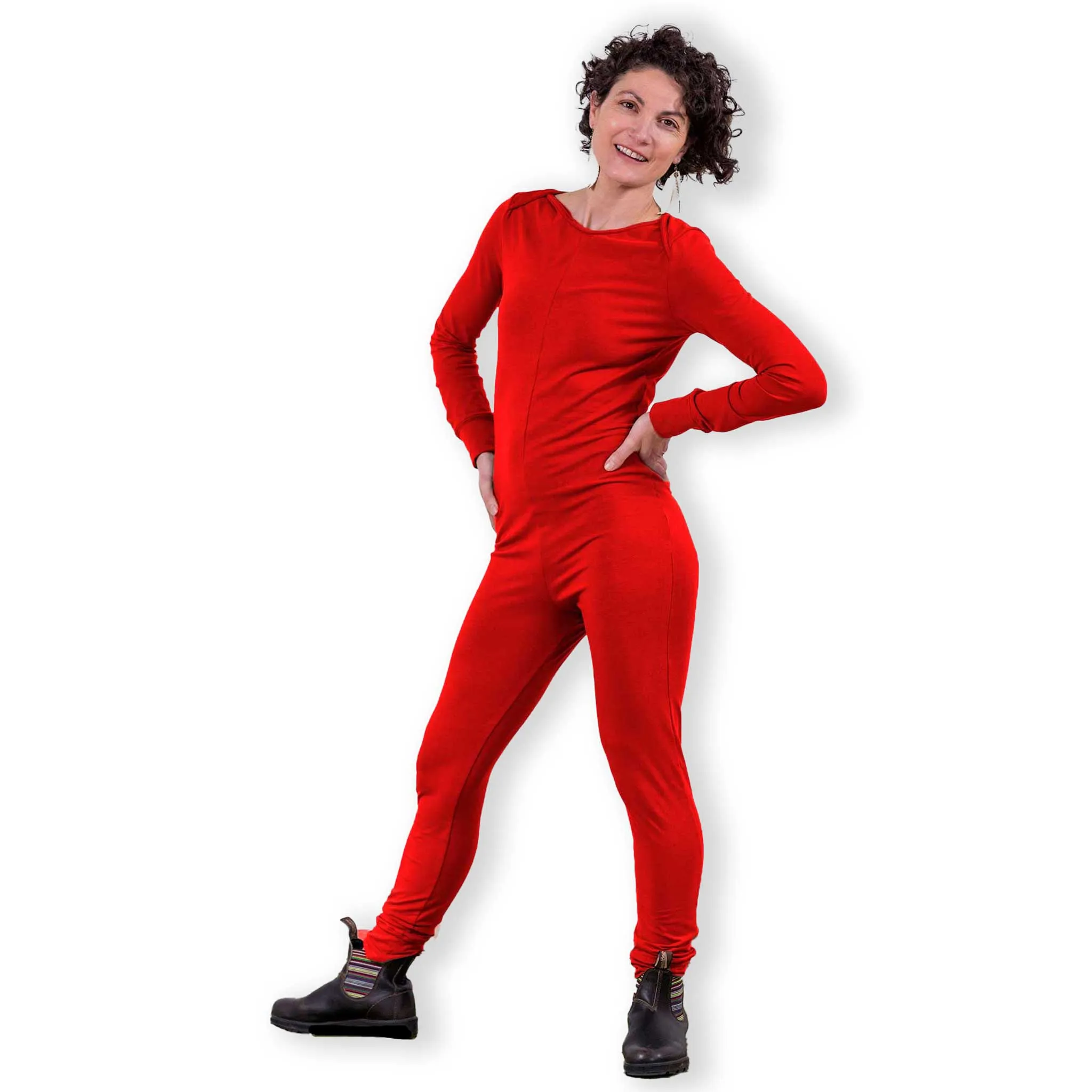 Red Bamboo Organic Cotton Knit Long Sleeve Women's Union Suit | MoonEaze™