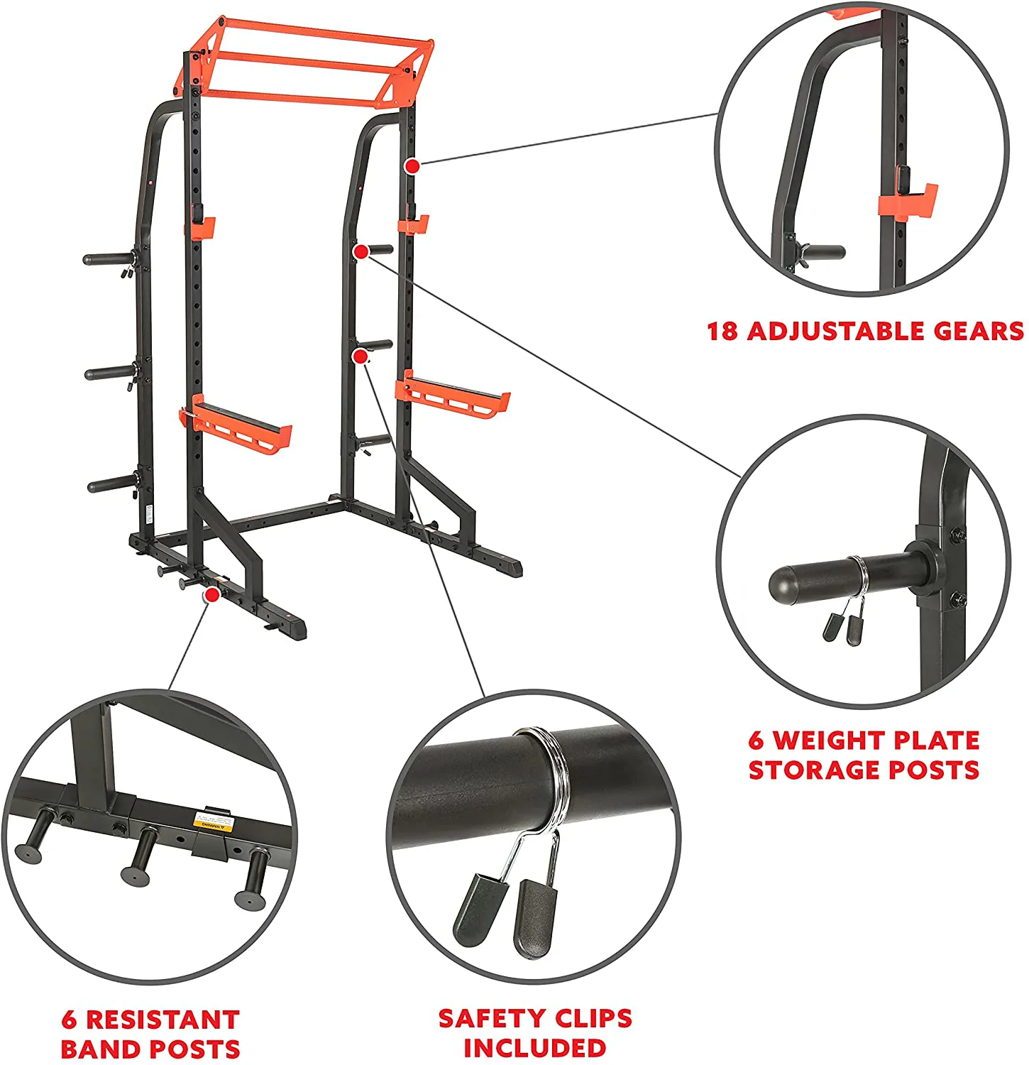 Sunny Health & Fitness Power Zone Half Rack Heavy Duty Performance Power Cage