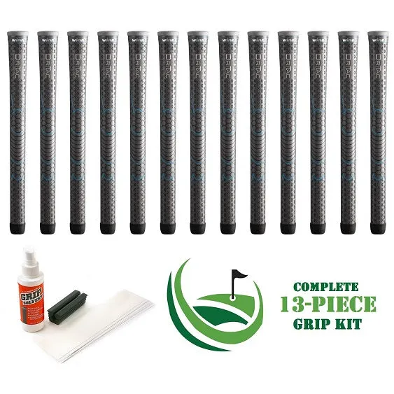 Winn Dri-Tac - 13 piece Golf Grip Kit (with tape, solvent, vise clamp) - GRAY