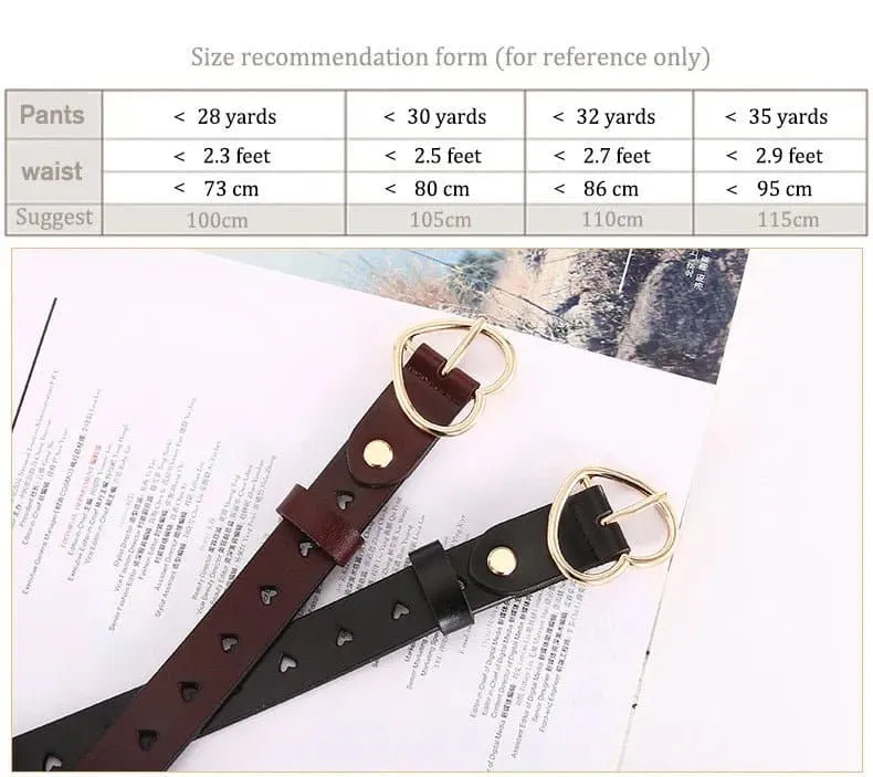 Women's Leather Belt with Hollow Heart-shaped Design | High Quality Casual Elegant | 105-115cm Size