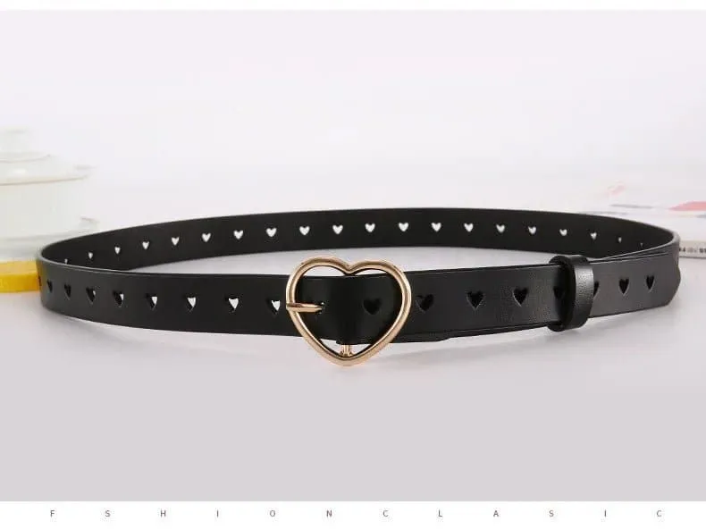 Women's Leather Belt with Hollow Heart-shaped Design | High Quality Casual Elegant | 105-115cm Size