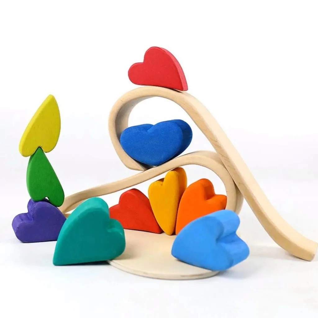 Wooden rainbow hearts